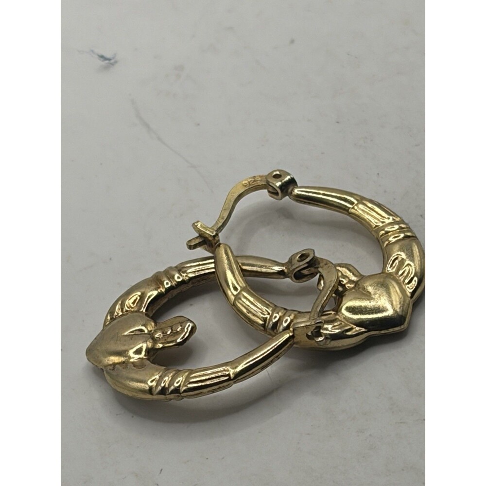 Vintage Sterling Silver Claddagh Hoop Earrings 925 Gold Overlay